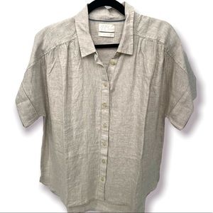 Women’s JCrew taupe linen shirt - never worn. Size L. Relaxed fit.